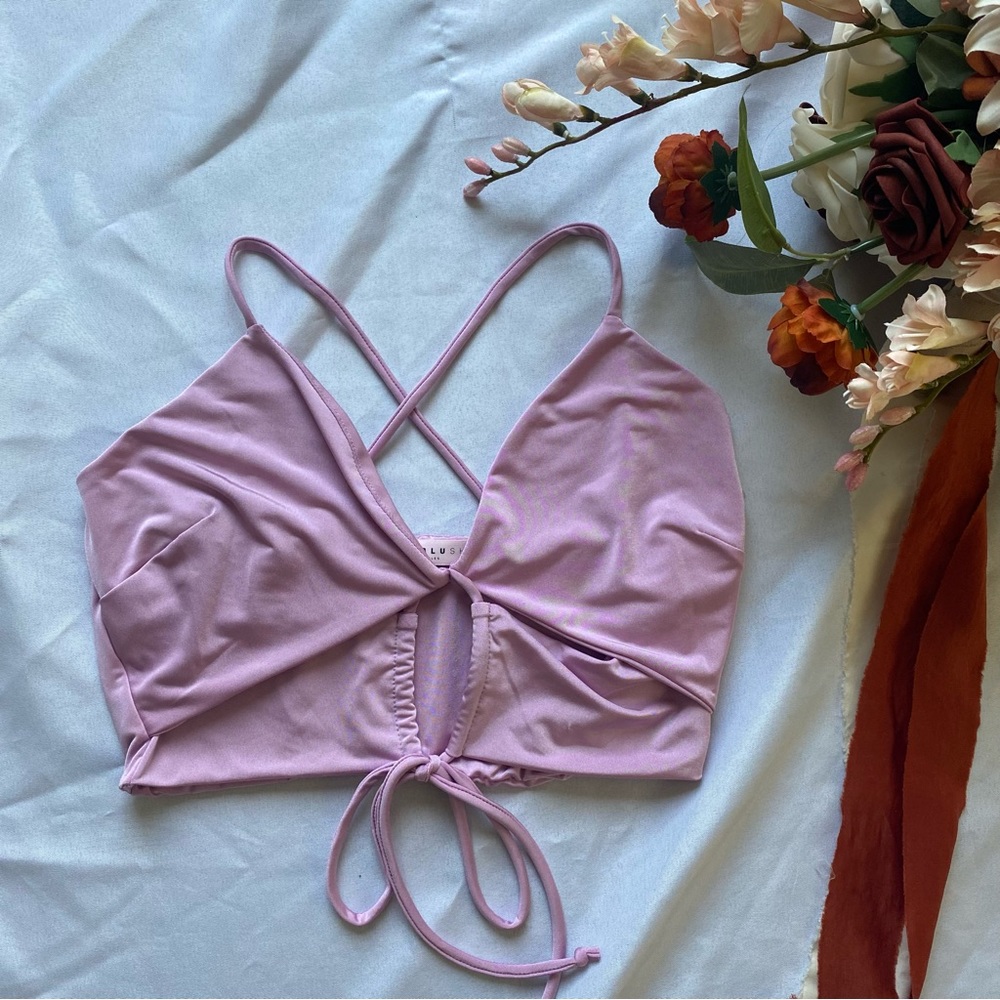🌸 Womens Cropped Top Pink Strappy V Neck Keyhole New 🌸